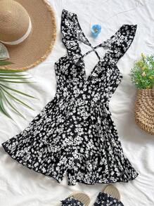 Soleia Mono con estampado floral ribete con fruncido - Negro - Ver 3