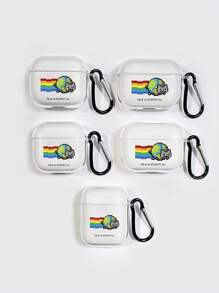 Nyan Cat X SHEIN Earth Rainbow Cartoon Graphic Pattern Transparent Earphone Case, Comes With 1 Hanging Hook, Compatible With AirPods - Clear - View 9