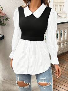 EMERY ROSE Áo sơ mi dài tay họa tiết sọc cho nữ - Đen và trắng - Xem 3