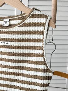 SHEIN Tween Girl Casual Basic Textured Knit Sleeveless Top And Shorts 2 Pieces Set - Khaki - View 4