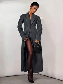 COSMINA Fall Women Clothes Women's Long Padded Shoulder Slim Straight Woolen Suit, For Autumn/Winter,Work Wear Women ,Halloween Costume,Business Casual Woman - Grey - View 1