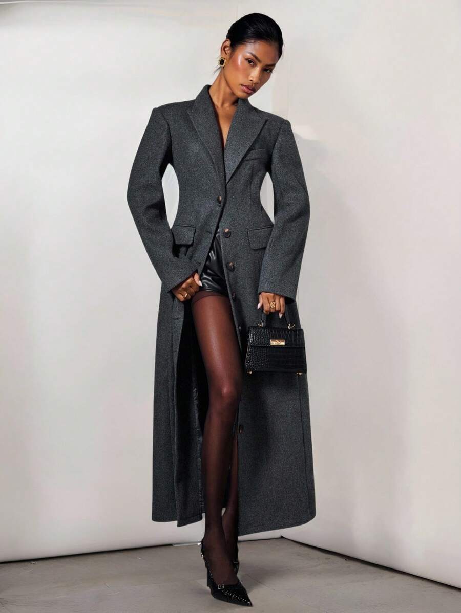 COSMINA Fall Women Clothes Women's Long Padded Shoulder Slim Straight Woolen Suit, For Autumn/Winter,Work Wear Women ,Halloween Costume,Business Casual Woman - Grey - View 1