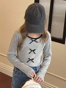 DAZY Tween Girls Daily Casual T-Shirt, Autumn - Grey - View 6