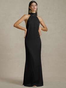 Briarwyn 女士休闲平纹编织露背吊带连衣裙，带鱼尾下摆，夏季女士优雅连衣裙，婚礼宾客礼服，女士沙滩装，女士度假装，7 月 4 日 - 黑色 - 查看 1