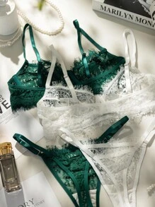 Hollow-Out Lace Push-Up Bra And Panty Set For Plus Size Women In Elegant Style, Lift Lingerie Set - Multicolor - View 2