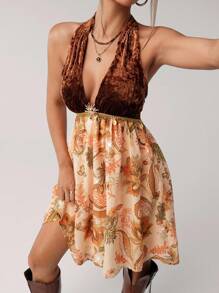 SHEIN ICON Váy ngắn nhung chắp vá phong cách cung điện cổ điển, gợi cảm cổ điển, thích hợp mặc dự tiệc và mặc hàng ngày, trang phục thời trang mùa thu cho phụ nữ - Nhiều màu - Xem 13