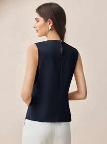 BizChic 2025 秋冬海军蓝露肩褶饰腰部衬衫，优雅现代，适合商务、休闲、办公室、约会、派对、旅行、浪漫、乡村音乐节、韩式、机场、婚礼嘉宾、生日、万圣节、圣诞节 - 藏蓝色 - 查看 4