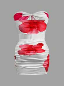 INAWLY Bộ 2 món áo hai dây và chân váy mini cho kỳ nghỉ hè dành cho nữ - Đỏ - Xem 2