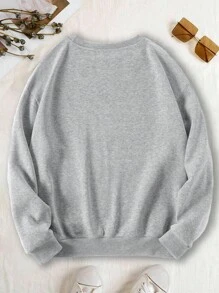 EMERY ROSE Plus Size Women's Solid Round Neck Thermal Lined Sweatshirt Fall Cloth For Women Winter Autumn - Light Grey - View 2