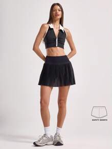 Musera Sport High Waisted Mesh Pleated Women Sports Skirt,Padel Tennis Racquetball Pickleball Gym Fitness - Black - View 1