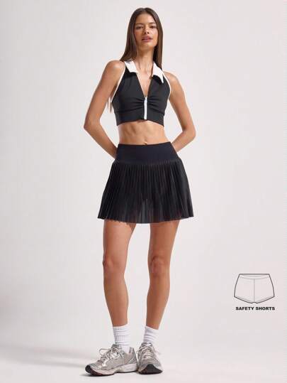 Musera Sport 高腰网纱褶皱女士运动裙，适合板式网球、壁球、匹克球、健身房等运动。