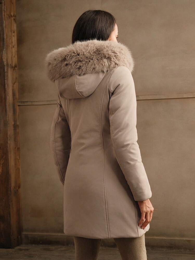 Women's Waist Drawstring Hooded Jacket, Mid-Length