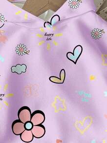 SHEIN 少女卡通爱心、卡通花朵、卡通蝴蝶图案，米色、杏色休闲宽松舒适日常穿着连帽长袖针织卫衣，适合秋冬季节穿着，可爱花朵卫衣，薰衣草色卫衣，儿童卫衣，可爱上衣 - 彩色 - 查看 4