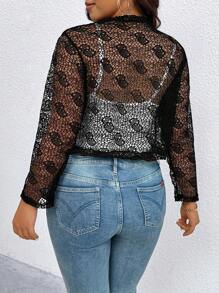 SHEIN Clasi Chaqueta ligera de encaje semitransparente negra para mujer de talla grande - Negro - Ver 2