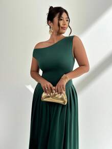 Firerie Abito midi in maglia con scollo a V, arricciatura in vita e orlo asimmetrico, taglie forti, casual ed elegante, adatto per vacanze, attività all'aperto, vacanze, concerti, appuntamenti, feste formali, matrimoni, sensuale, elegante, pendolarismo, ritorno a scuola, spiaggia, ufficio, stile sirena, compleanno - Verde Scuro - Visualizzare 3