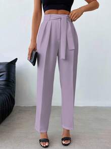 EURMUSE High Waist Fold Pleated Pants - Lilac Purple - View 4