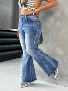 SHEIN ICON Jeans bleus grande taille extensibles évasés, pantalon Y2K pour l'automne et l'hiver, pantalon à jambes coupées, style rétro - Jean clair - Voir 5