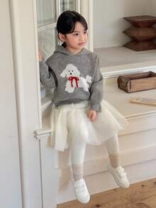 DAZY 少女卡通小狗连帽毛衣，秋冬 - 灰色 - 查看 3