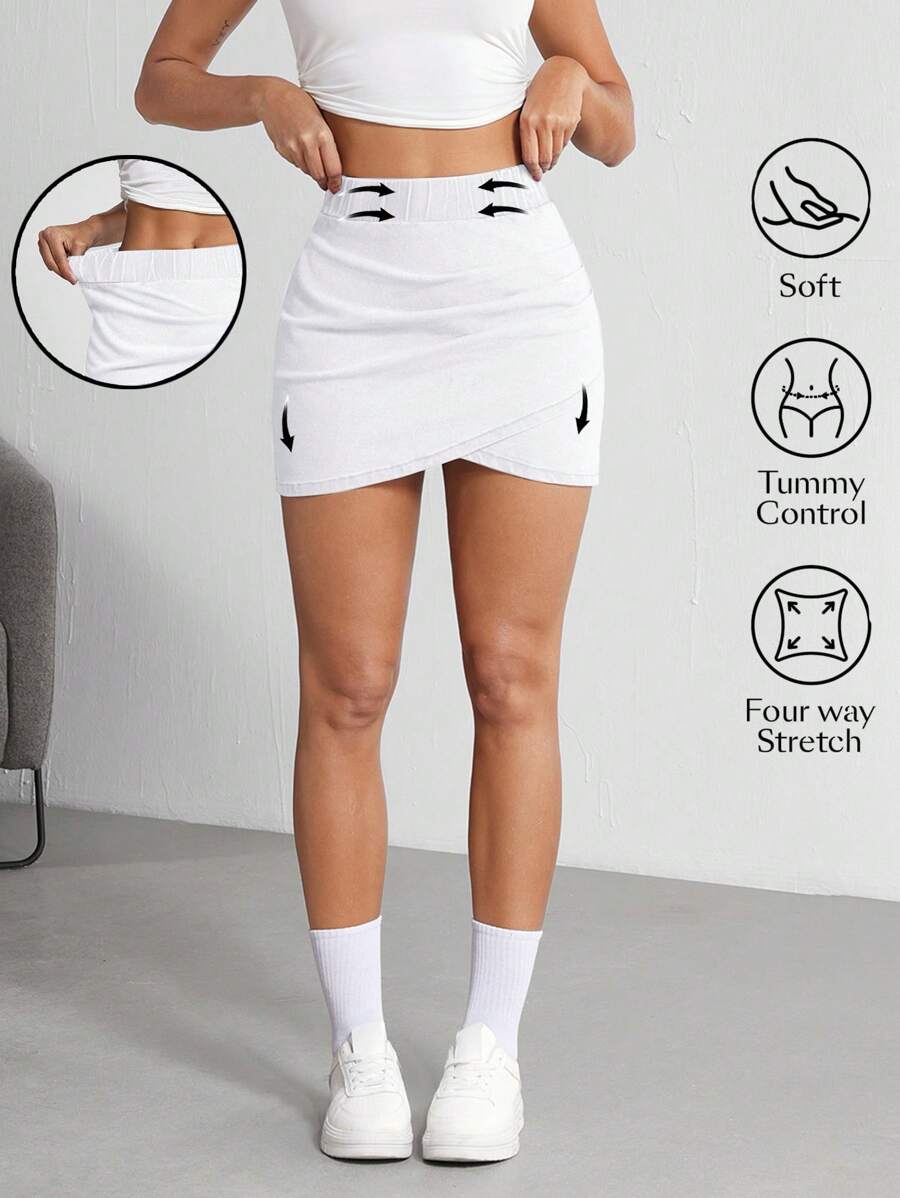 Flexra Women's Casual Solid Color Wrap Fitted Denim Mini Skirt, Summer/White Tight Skirt/Y2K Denim Skirt/White Denim Skirt - White - View 1
