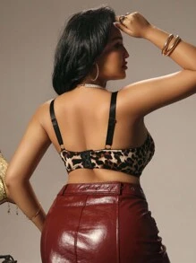 SHEIN 1pc Plus Size Leopard Print Lingerie, Elegant Luxurious Bandeau Bra With Adjustable Straps ClassicAnimalPrint - Multicolor - View 2