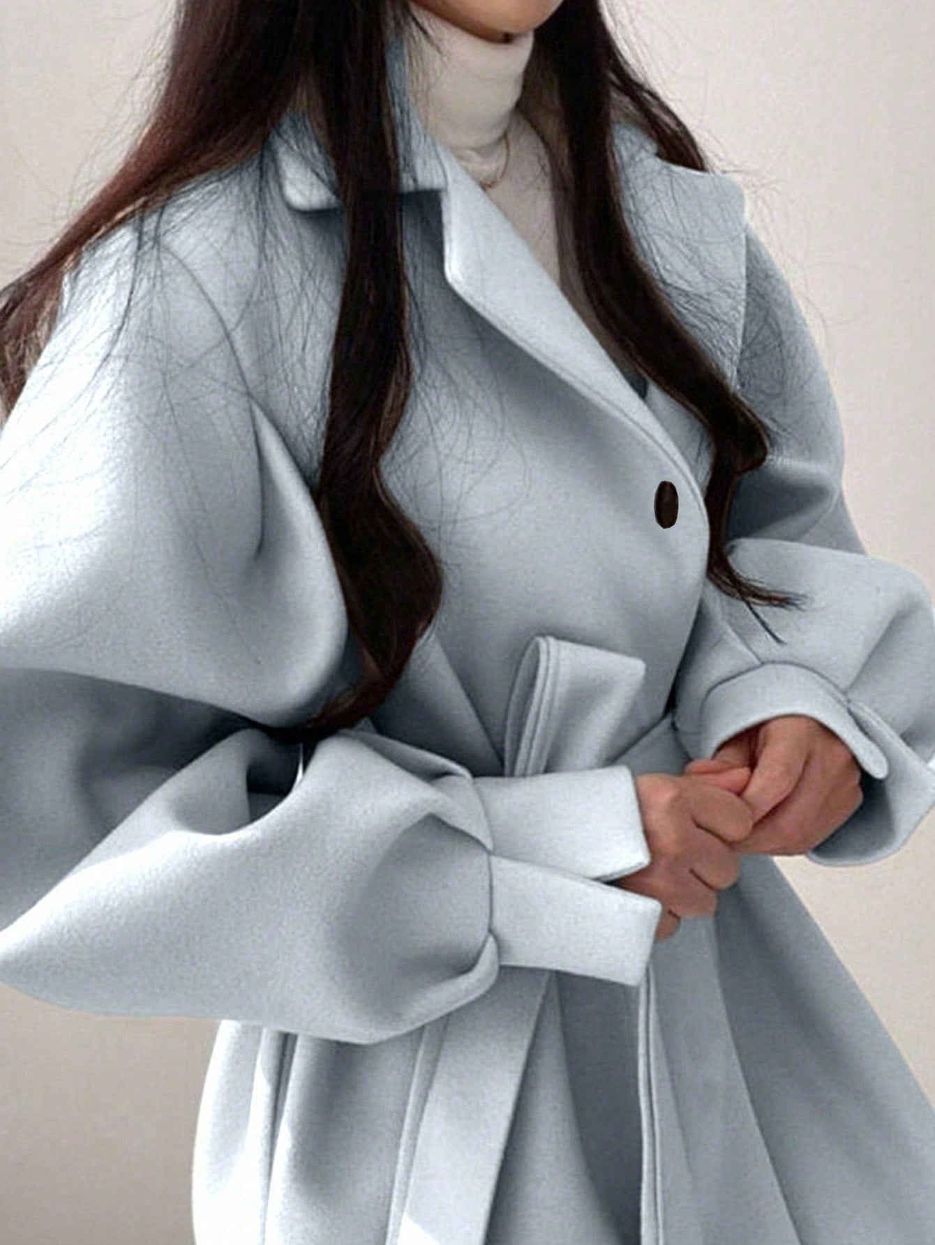 INAWLY معطف نسائي أنيق طويل الأكمام بخصر ربطة