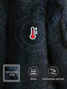 Anewsta 女士时尚新款翻领长款人造皮草大衣，冬季 - 霧霾藍 - 查看 2