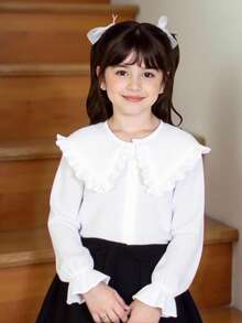 SHEIN 年轻女孩休闲白色纹理长袖衬衫 - 白色 - 查看 5