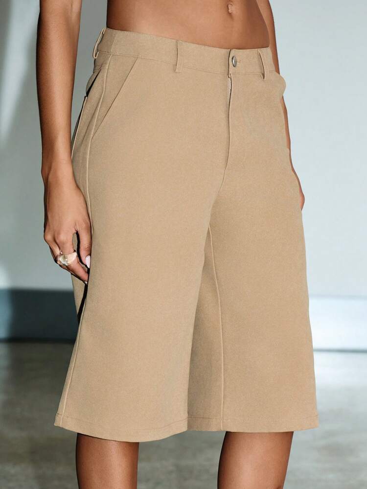 KIZN Suede Bermuda Tailored Shorts With Button Detail