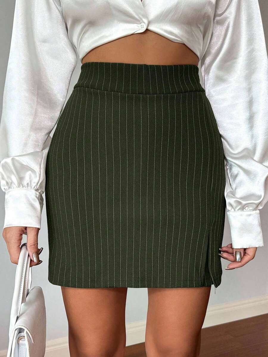 RueChic Của phụ nữ Sọc dọc Thẳng quần ống rộng Skorts - xanh quân đội - Xem 1