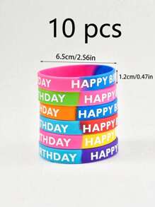 5/10/20pcs Colorful Happy Birthday Inspirational Rubber Bracelet Colorful Printed Silicone Wristband Festival Party Supplies Color Random Christmas - Multicolor - View 9