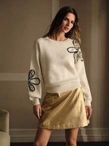 MOTF PREMIUM SUÉTER TIPO PULLOVER CON BORDADO DE LENTEJUELAS EN CONTRASTE - Albaricoque - Ver 5