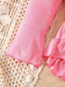 SHEIN Bộ 2 áo dài tay và quần jeans mới cho bé gái, mùa thu - Màu Hồng Tươi - Xem 4