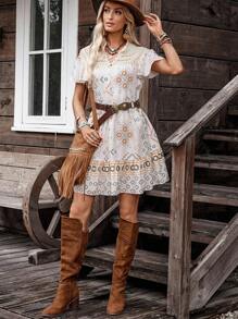 LanaWest Women's Printed Loose Babydoll Dress, Casual Country Style For Daily Wear