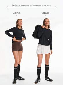 GLOWMODE Tee Time Essential Hip Length Long-Sleeve Active Top Daily Casual Machine Washable  Spring Summer - Black - View 4