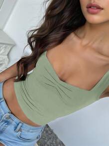 INAWLY Solid Color Women's Sweetheart Neckline Tank Top - Green - View 1