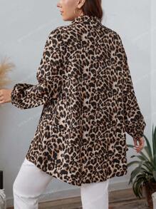 SHEIN LUNE Plus Size Women Leopard Print Lapel Long Sleeve Blouse, Fall/Winter Tops Button Up Shirt Business Casual Woman Work Thanksgiving Holiday - Multicolor - View 2