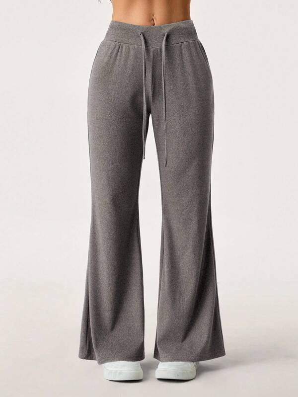 SHEIN PETITE Pantalones tipo campana de cintura ajustable de unicolor y estilo casual para mujer