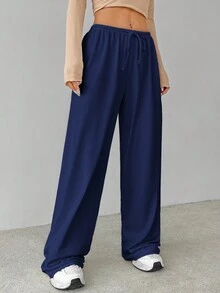 SHEIN Tall Soft Home Baggy Pants, Loose Pant Navy Blue Pants,Fall - Navy Blue - View 7