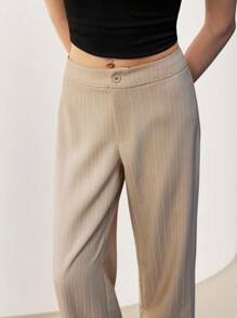 Maija 女士休闲通勤条纹低腰直筒裤 - 卡其色 - 查看 2