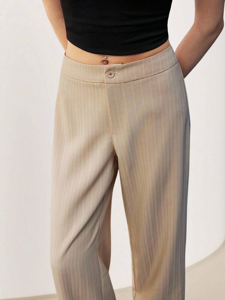 SHEIN Maija Women Commuter Striped Low-Waist Straight Leg Pants,Office Outfits For Women
