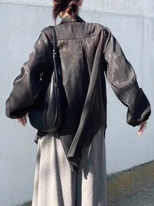 FRIFUL 女士纯色灯笼袖外套，时尚通勤黑色西装外套，女士宽松西装外套，宽松夹克，黑色夹克，女士西装外套，商务装 - 黑色 - 查看 5