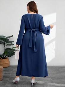 Modelyn Đầm dài buộc dây thanh lịch, thoải mái, kín đáo, cỡ lớn cho nữ - Màu xanh hải quân - Xem 2