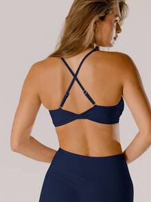 Aralina Leisurewear Pastel Pink Supportive Deep-V Active Twist Crop Top With Bag - Navy Blue - View 2