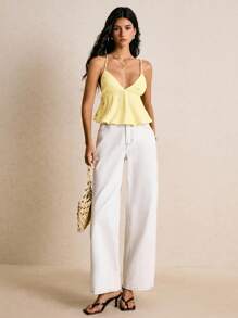 Poéselle Áo hở lưng thêu hoa giản dị dành cho nữ khi đi nghỉ - Màu vàng - Xem 4