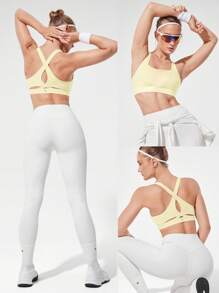 GLOWMODE Square-Neck Sports Bra Medium Impact Jogging Gym Training Daily Quick Dry Moisture Wicking  Spring Summer - Butter Yellow - View 8