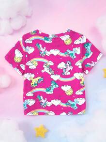 My Little Pony X SHEIN 少女卡通图案圆领短袖T恤 - 粉色 - 查看 2