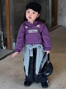 DAZY Toddler Girls' Spring/Autumn Hooded Artistic Letter Print Long Sleeve Sweatshirt, Korean Style - Purple - View 3