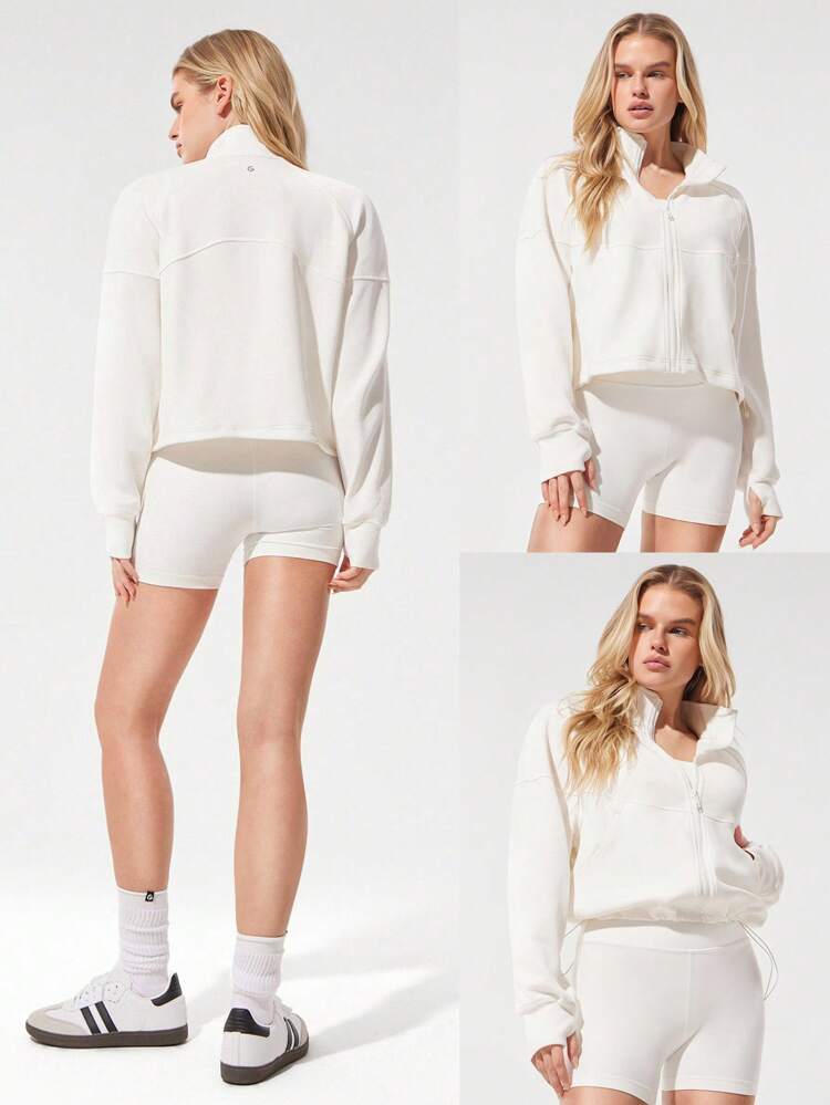 SoftCalm Modal Cool Comfort Silky Smooth Breathable Contoured Seams Stand-Up Collar Drawstring Waist Big Pockets Thumbholes Waist Length Zip-Up Jacket Daily Casual Wear Spring Summer