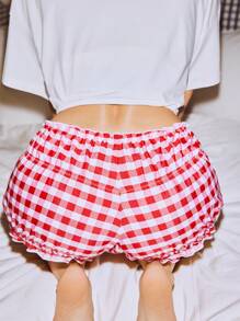 Lowkey Lull Women's Plaid Ruffle Hem Shorts - Pink - View 2