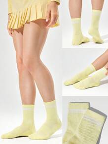GLOWMODE 3 đôi tất cotton kẻ sọc cổ điển, mềm mại, thoáng khí, chất liệu lưới với logo dệt jacquard, thích hợp cho tập luyện, mặc hàng ngày và mùa thu đông. - Nhiều màu - Xem 7